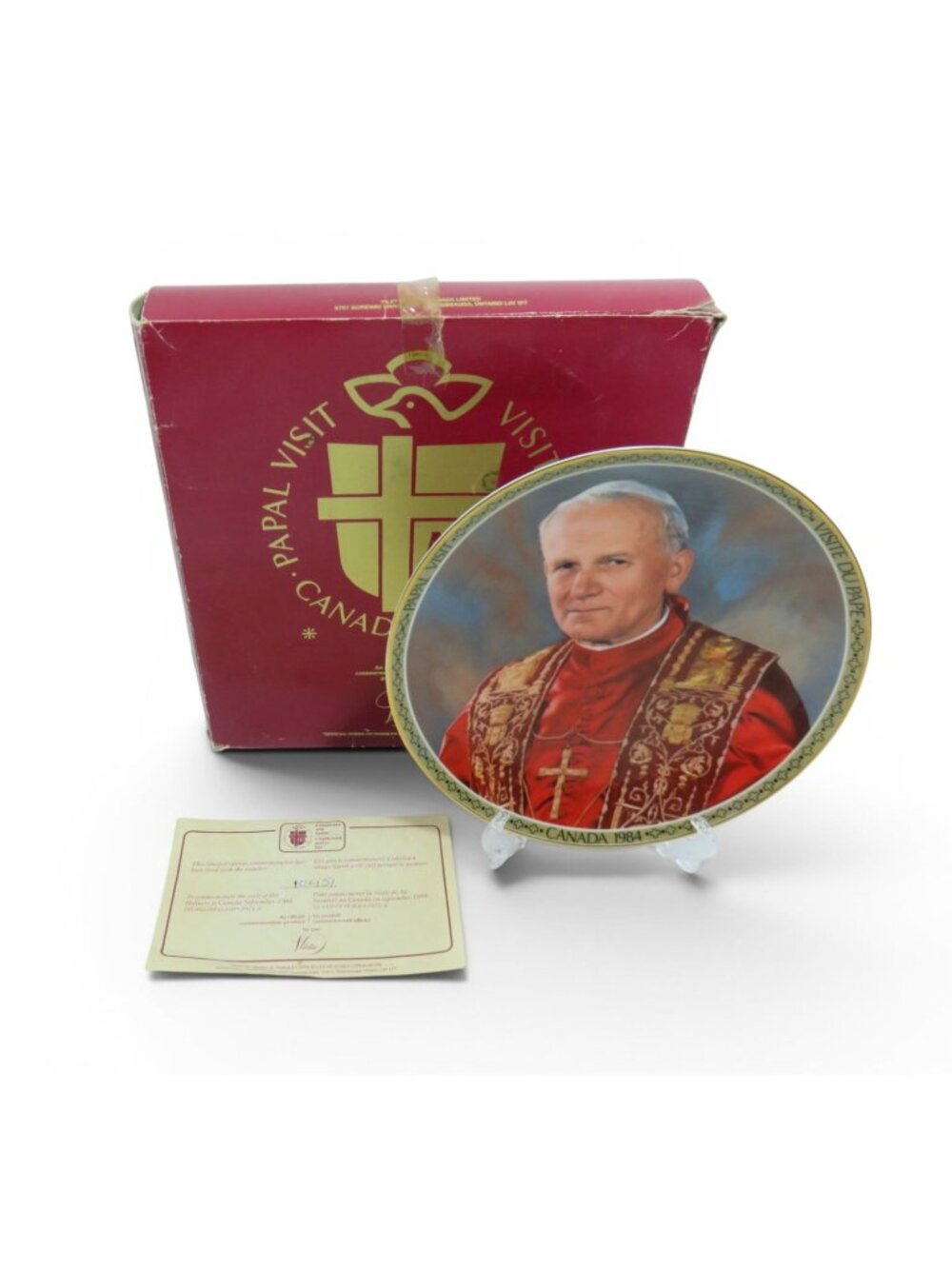 Vintage 1984 Pope John Paul II Canada Visit Collector Plate Viletta Box & COA